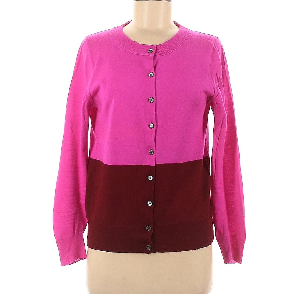 J. Crew Two Tone Cardigan with matching hoop earrings